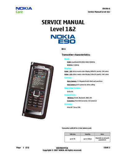 Nokia E90 RA-6 Service manual
